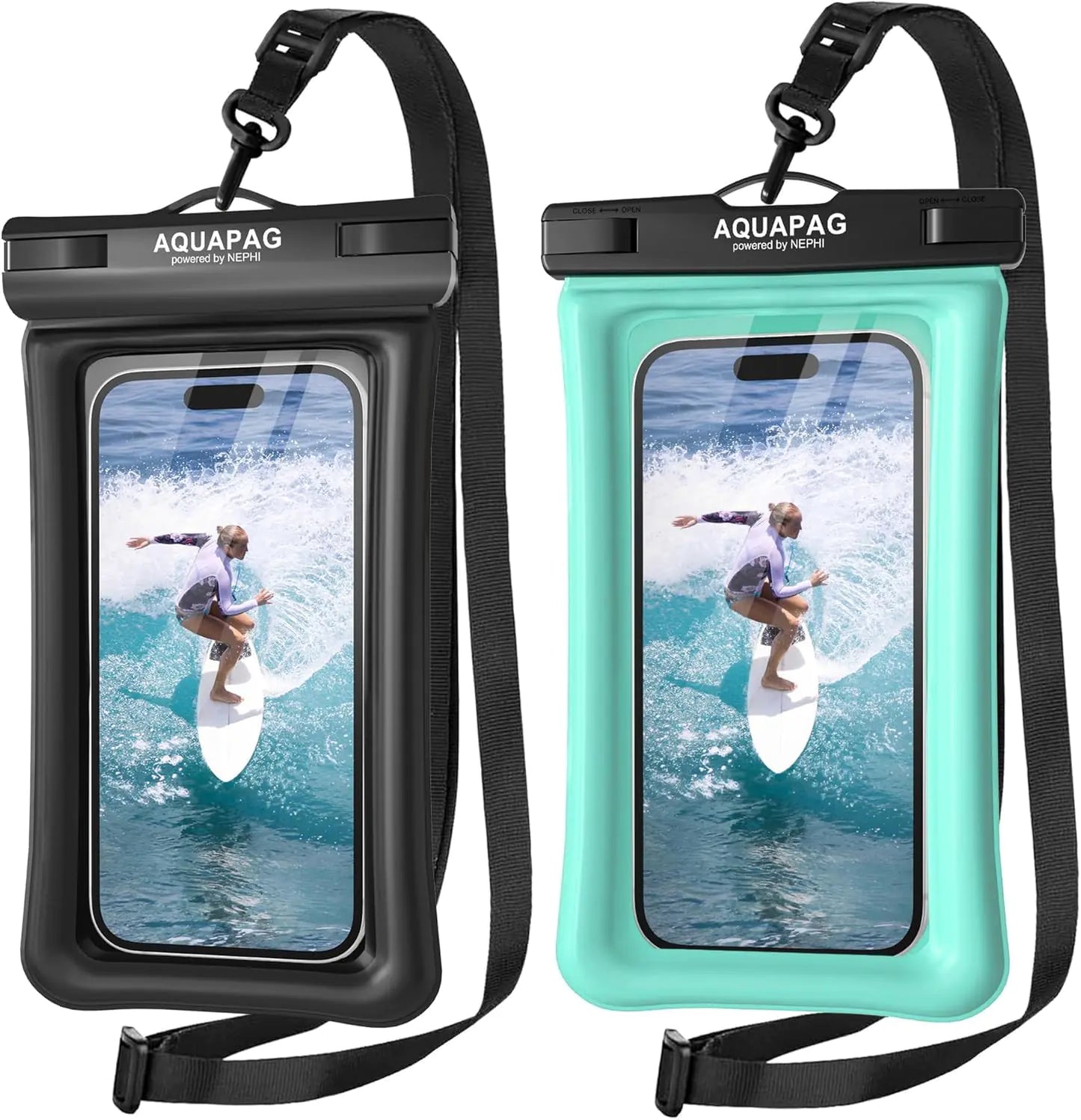 NEPHI IP68 Waterproof Phone Pouch 2 Pack-Up to 7.0"，Adjustable Neck Lanyard Floating Waterproof Phone Case for iPhonePhone Dry Bags for Vacation Beach Pool Travel Essentials (Black Green 2 Pack)